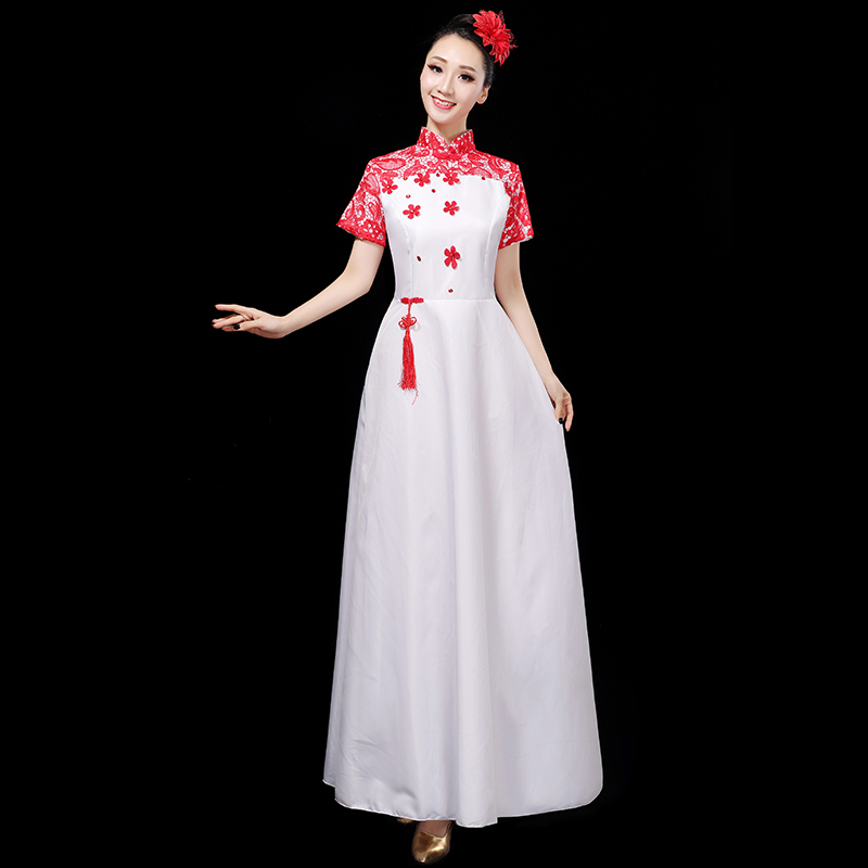 大合唱团演出服女红歌比赛服装