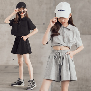 女童2023夏季新款儿童洋气韩版运动两件套中大童短袖+裤子套装
