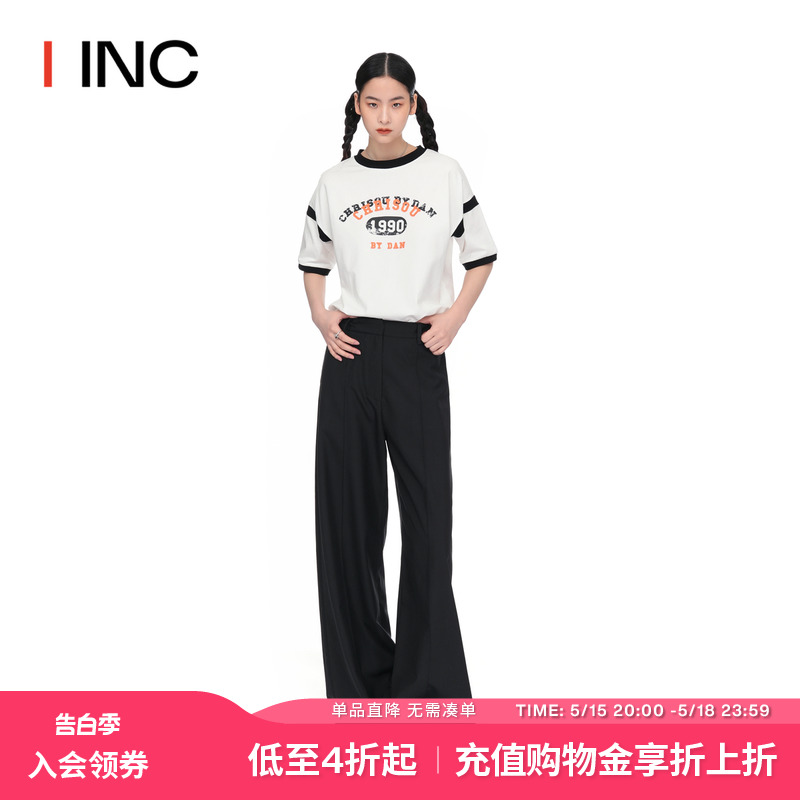 【MAYALI 设计师品牌 】IINC 春夏中腰阔腿裤子直筒黑色长裤