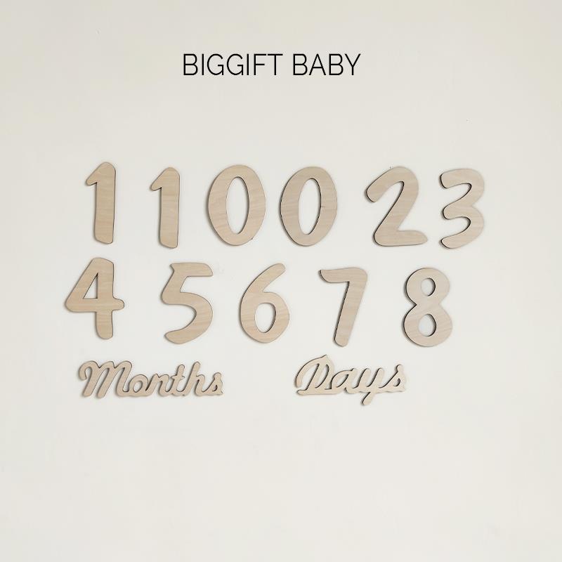 木质英文数字牌百天满月宝宝婴儿周岁月份拍照道具成长记录