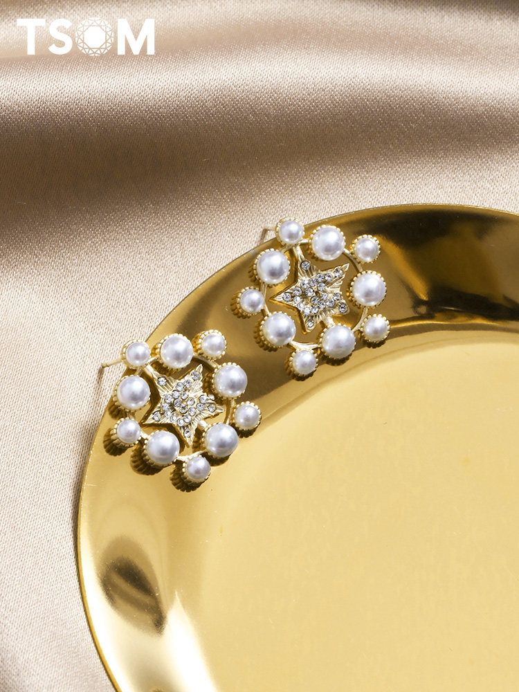 珍珠星星气质耳钉女夏2021年新款潮小众设计感高级感轻奢耳环耳饰