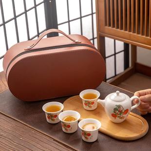 2023新款羊脂玉白瓷旅行茶具套装便捷式户外露营泡茶器快客杯喝茶