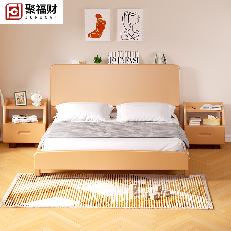 全实木床1米5卧室双人床1.8米公寓床简约单人床1.2米硬板床儿童床
