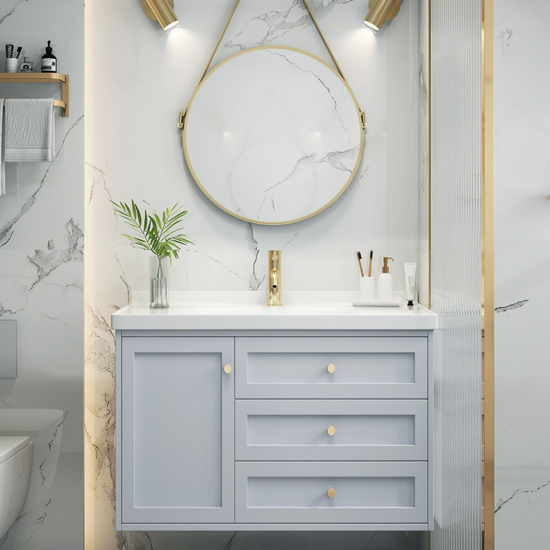 新代简约轻奢洗漱台卫p生间橡木洗手盆柜组合洗脸池智能美式浴室