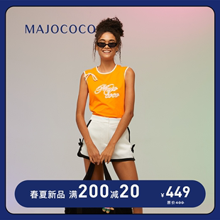 MAJOCOCO 24SS 美式复古字母印花背心女 修身显瘦 无袖t恤上衣