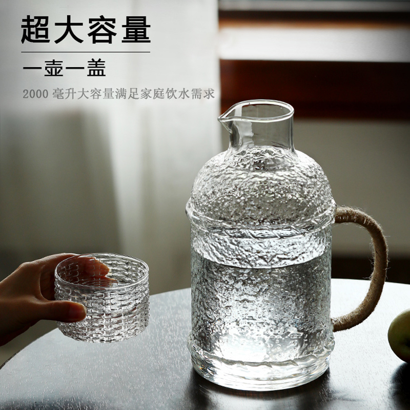 凉水壶玻璃耐高温大容量凉白开水瓶水杯套装老式冷水壶家用泡茶壶