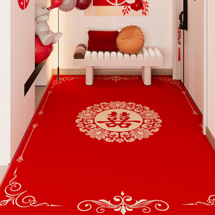 结婚地垫大面积全铺入户门玄关进门口中式红色地毯防滑脚垫可裁剪