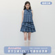 ANNATTO 不眠海 夏季蓝色格纹宽松显瘦无袖荷叶边蛋糕连衣裙女