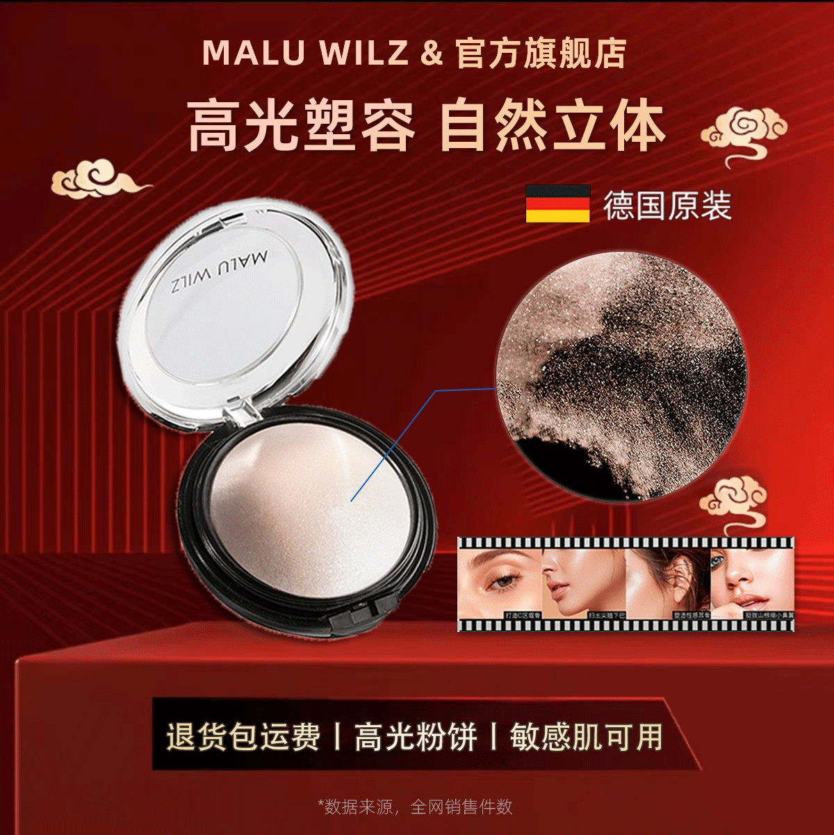 德国MALUWILZ高光粉膏细腻哑光提亮阴影鼻影立体脸部遮泪沟法令纹