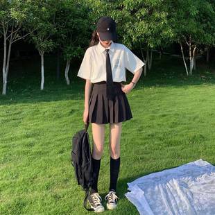 学院风韩系校服套装jk制服夏装小个子搭配减龄小清新百褶裙两件套