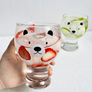 ins韩版可爱熊玻璃杯网红甜品果汁啤酒杯学生家用早餐牛奶杯子