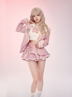 少女椰子 偶像学院 春夏装搭配一整套粉色西装外套短袖衬衫短裙套