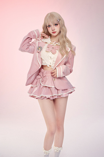 少女椰子 偶像学院 秋装搭配一整套粉色西装外套短袖衬衫短裙套装