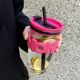 学生带盖便携吸管杯高颜值玻璃杯耐热水杯创意芭比粉个人专用杯子