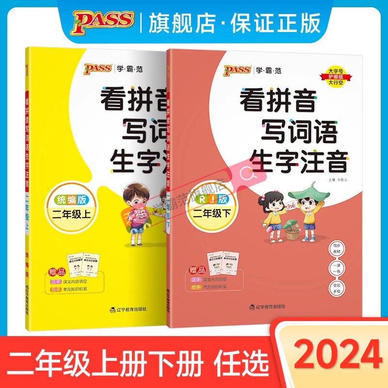 2024小学二年级上册下册学霸范看拼音写词语生字注音通用版同步专项训练RJ人教版1年级字帖描红统编PASS绿卡图书寒假作业寒假衔接