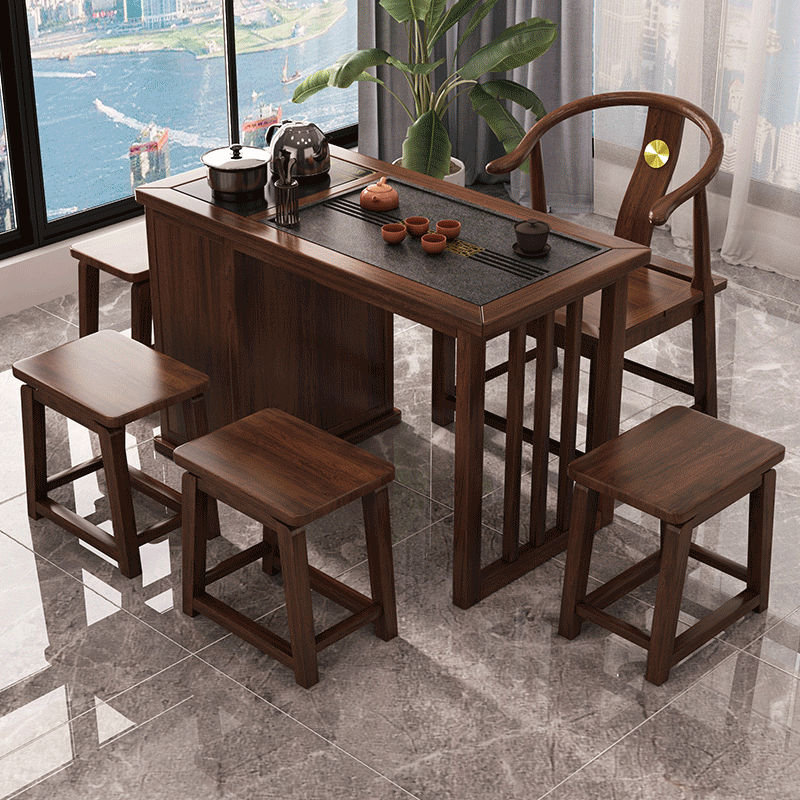 新款实木休闲茶台小型长方形高档烧水壶茶桌椅组合全套纯木新中式