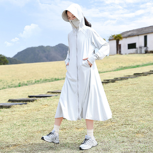 女童夏季冰感长款防晒衣2024新款夏天中大童薄款连帽外套防晒服