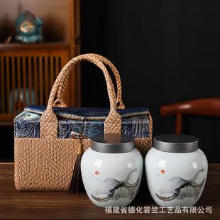 陶瓷茶叶罐复古布艺茶叶包装礼盒一斤装创意红茶中秋茶叶包装雕刻