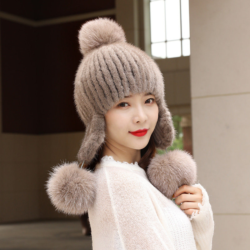 皮草帽子女冬时尚貂绒貂皮帽秋冬百搭韩版保暖护耳洋气水貂帽冬帽