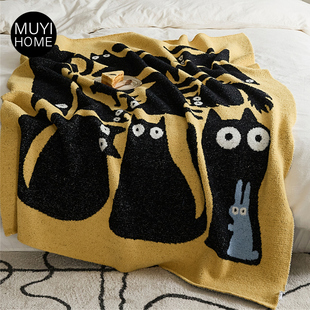 MUYI HOME猫咪半边绒毛毯加厚冬季办公室午睡毯设计师款沙发毯子
