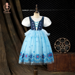 童装女童安娜公主裙迪士尼高端连衣裙正版夏季爱莎小女孩生日礼服