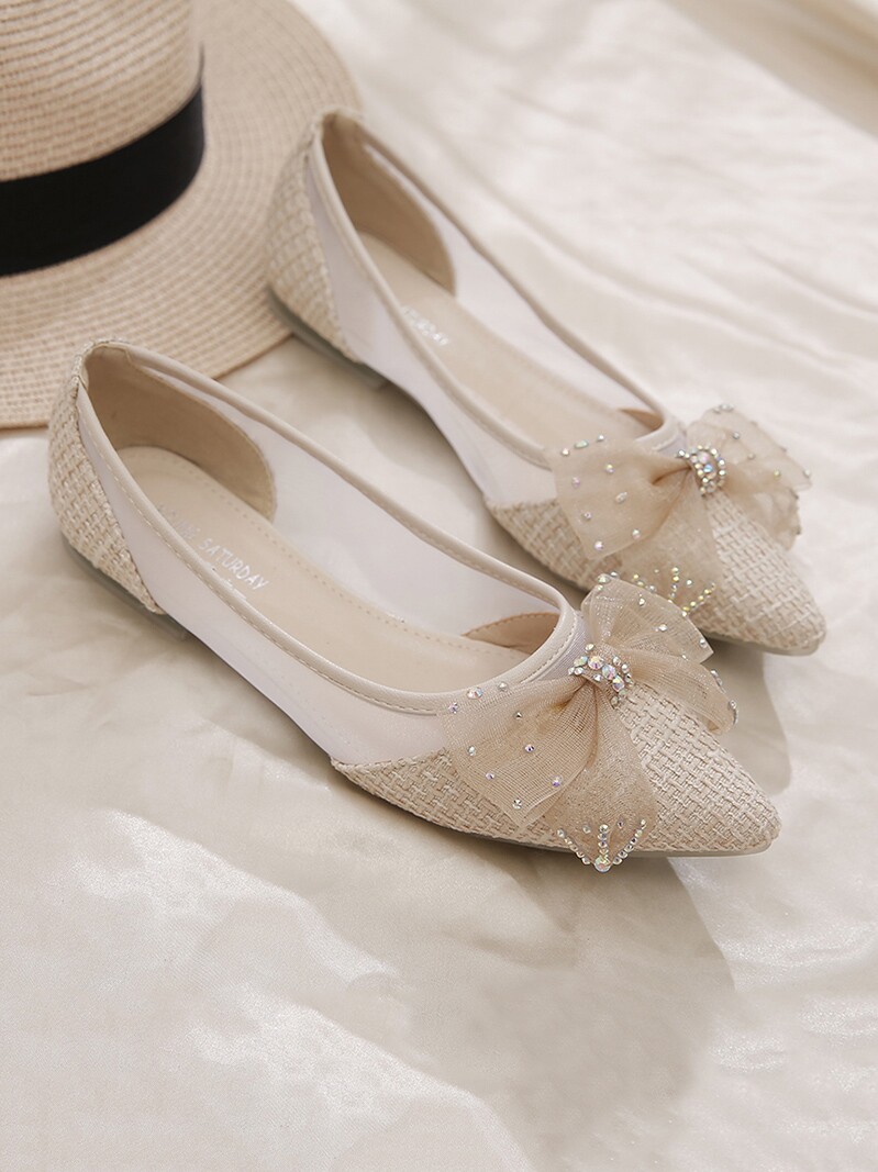 夏季透气平跟女瓢鞋新款韩版晚晚风豆豆鞋蝴蝶结网纱尖头平底鞋女