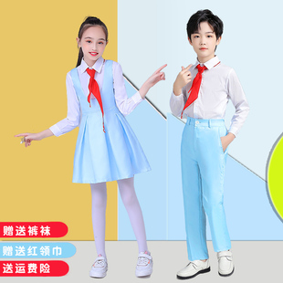 高货速发儿童大合唱表演服中小学生女童舞蹈礼服诗歌朗诵白色长袖