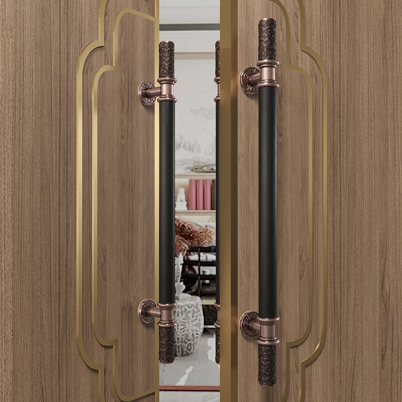 新中式玻璃门把手仿古黄古铜酒店大门拉手有框门推拉门中国红把手