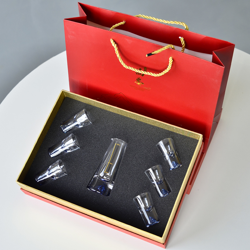 冰蓝山水晶玻璃白酒杯套装小刻度分酒器酒壶酒具高档烈酒杯一口杯|ruв категории посуда, до дна/бокал/вино, 分酒器 - от Buy2taobao.com для оказания профессиональной услуги покупки агента Taobao