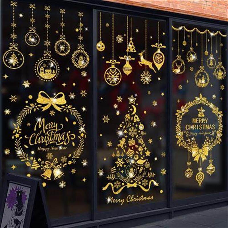 新品20玻璃贴画k布置新年双旦圣诞节橱窗装饰品户贴w纸店铺贴纸门