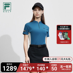 FILA GOLF斐乐女子针织短袖衫2024春季新款高尔夫运动拼色防晒T恤