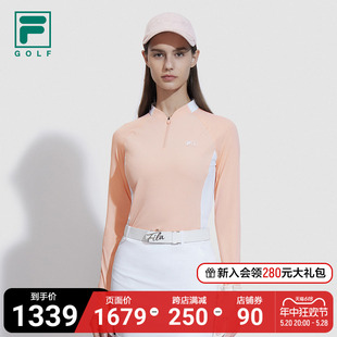 FILA GOLF斐乐女子针织长袖上衣2024夏季新款高尔夫运动拼接长T恤