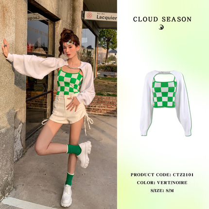 CLOUDSEASON甜酷棋盘格两件套 夏季新款设计感小众潮酷甜美套装