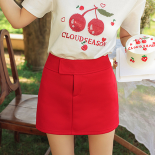 CLOUDSEASON红色a字短裙夏季小个子显瘦包臀裙小众时尚性感半身裙