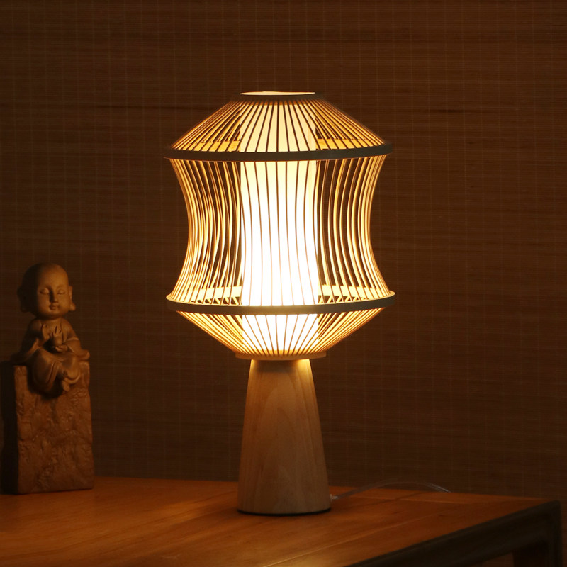 日式木艺台灯客厅书房卧室床头台灯新中式庭院会所茶室民宿禅意灯