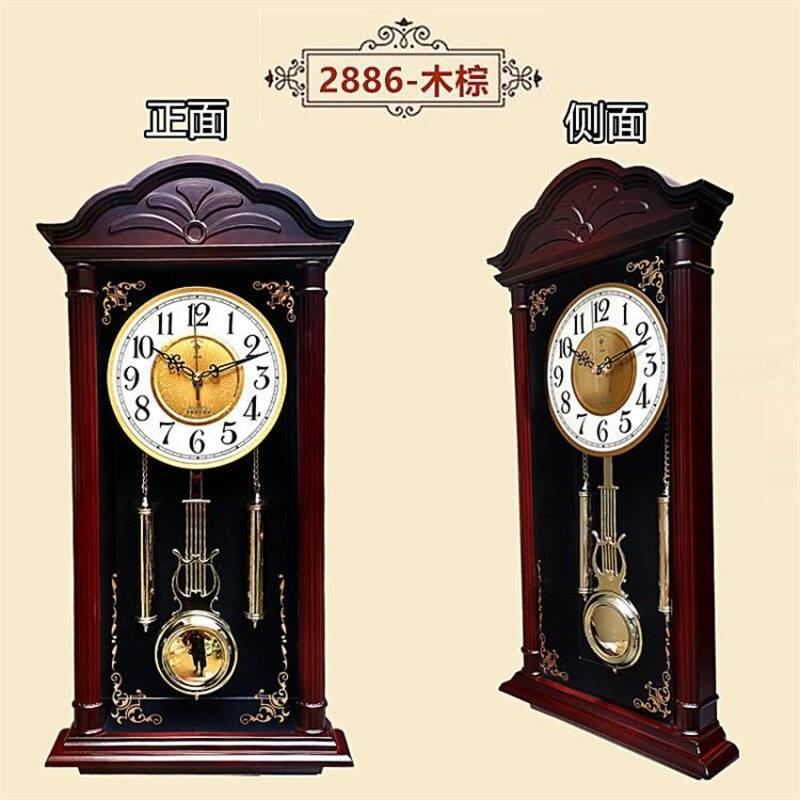 老式敲点报时挂钟中式复古摇摆钟客厅家用静音欧式创意仿木石英钟