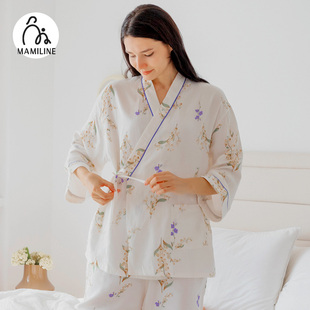 MAMILINE双层纱月子服斜襟款孕妇睡衣产后产妇哺乳夏季薄款6月7月