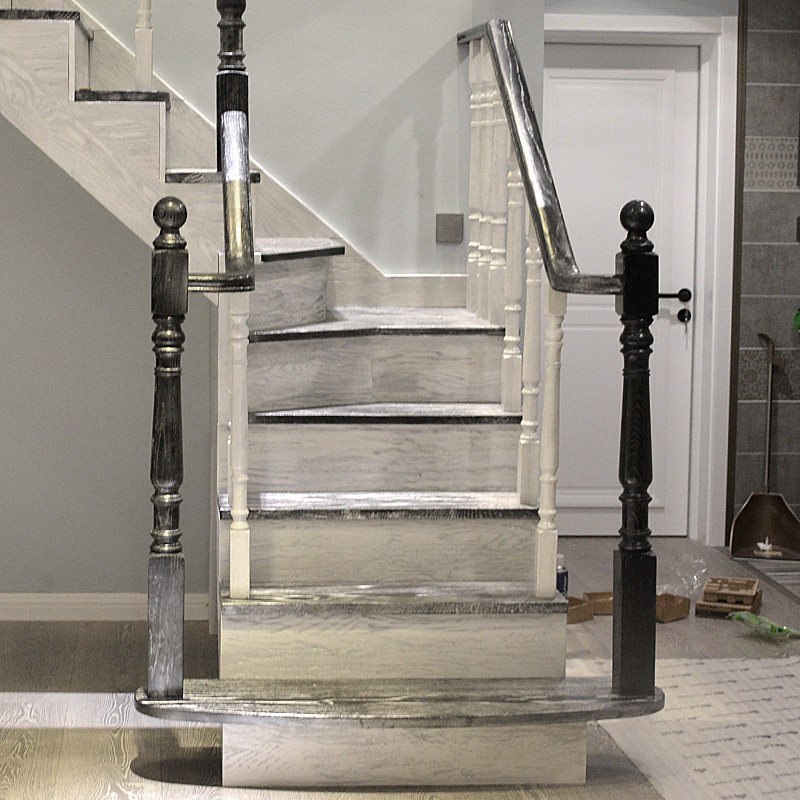 北欧红橡别墅豪华阁楼楼梯t转角梯上下l型七字行旋转梯转弯梯定制已售