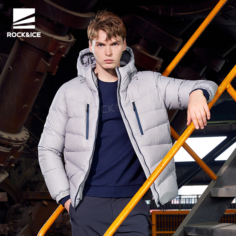 rockice羽绒服男短款加厚保暖防风休闲冬装户外运动防寒连帽外套