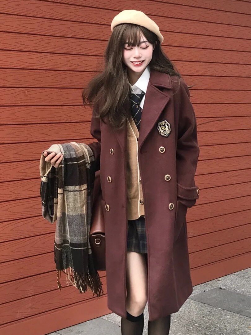 花铃原创太太日系jk制服中长款毛呢大衣外套女秋冬小个子学院风
