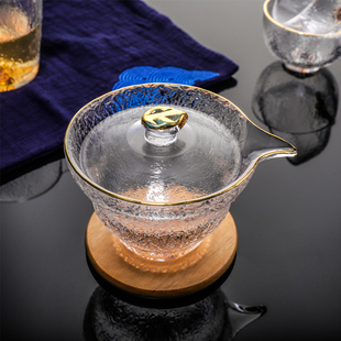 【盖碗】玻璃盖碗功夫茶大号单个竹节锤纹泡茶器茶具配件描金盖子