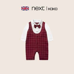 英国Next koko婴儿春秋纯棉连体衣男宝宝时尚长袖百日周岁宴礼服