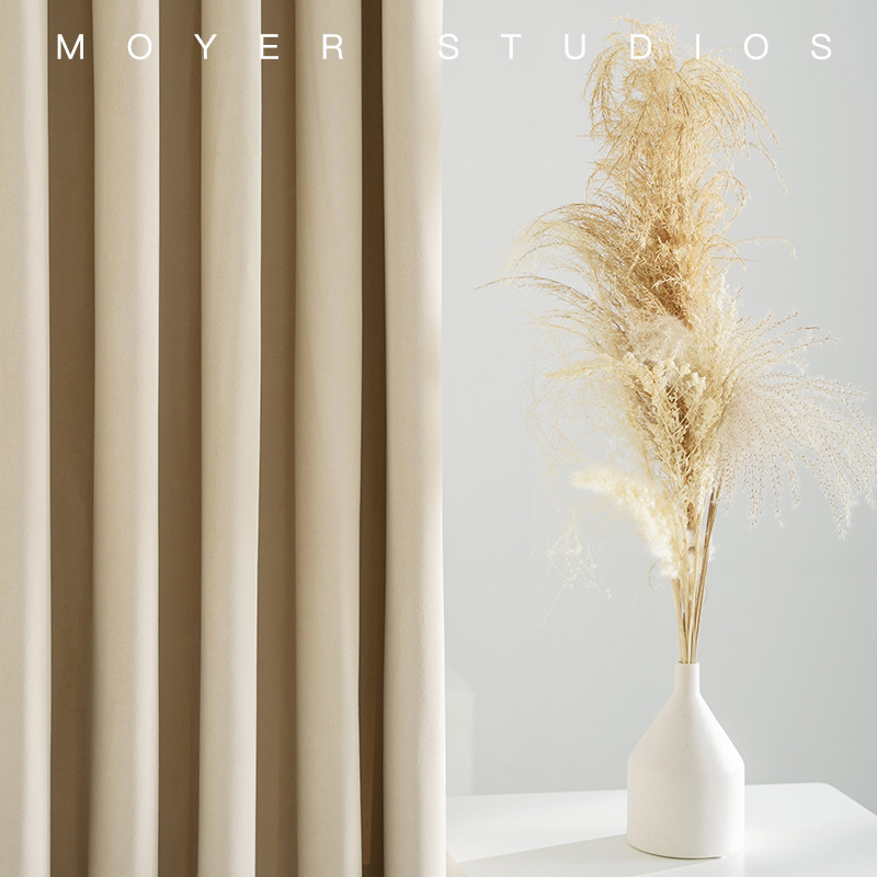 梦也奶油奶咖色法式高档澳洲羊绒遮光窗帘北欧轻奢2021年新款客厅