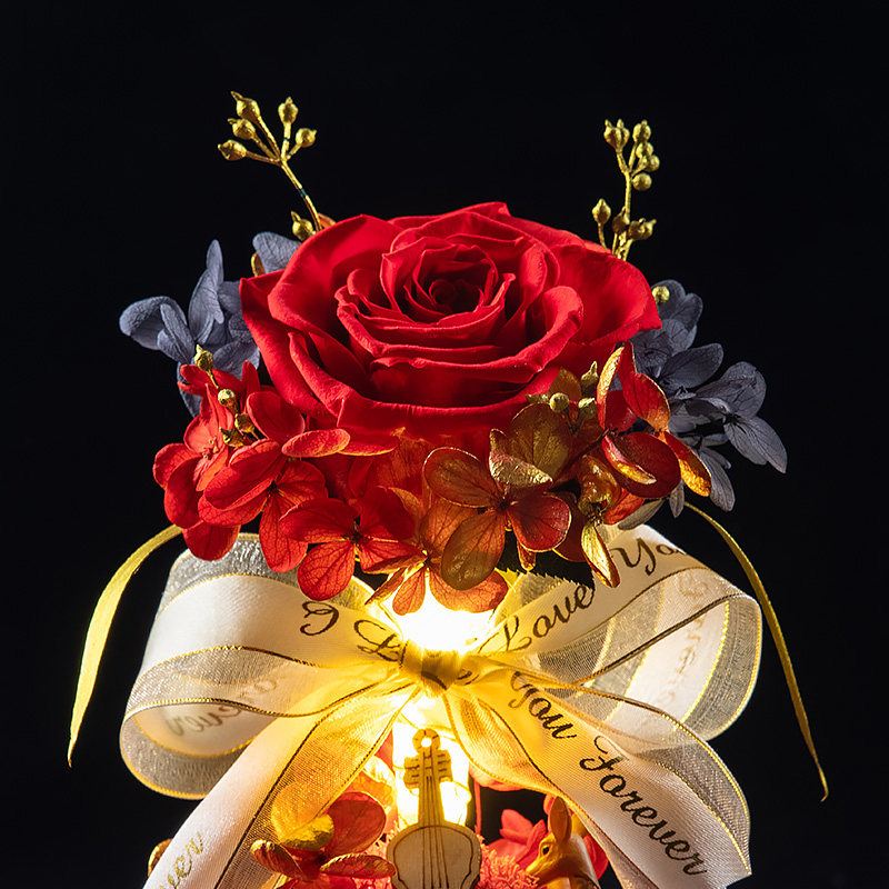 高档rosequeen永生花玻璃罩玫瑰真花花束情人节520生日礼物盒礼品