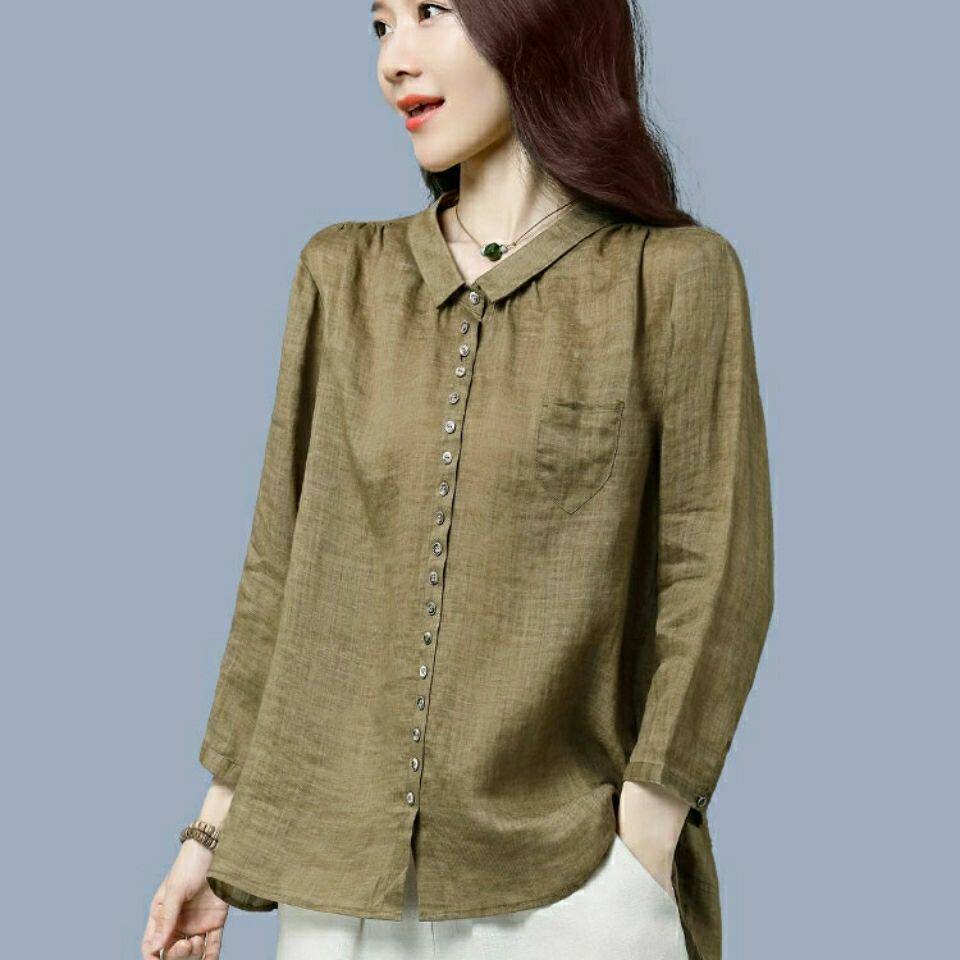 亚麻上衣女苎麻2021纯色秋新款重工手绣禅意茶服中长款连衣裙已售2