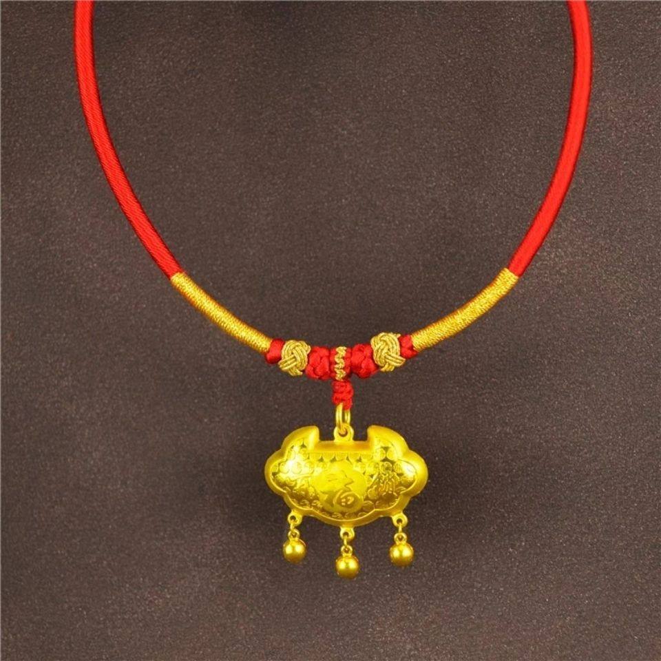 婴儿金锁挂绳手工编绳宝宝儿童平安长命锁专用吊坠红绳小孩金项圈