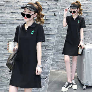 韩版夏季新款短袖连衣裙女Polo衫翻领学生减龄显瘦运动T恤短裙子