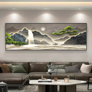 背有靠山客厅装饰画现代沙发背景墙新中式山水挂画茶室办公室壁画