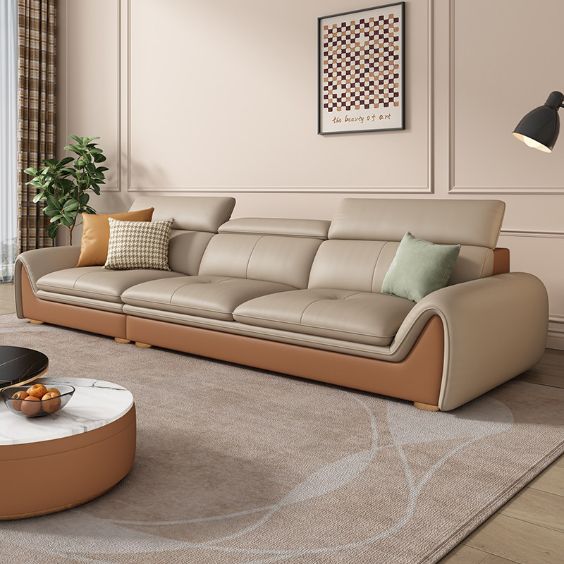 真皮沙发头层牛皮现代轻奢奶油风小户型直排皮艺客厅意式极简组合