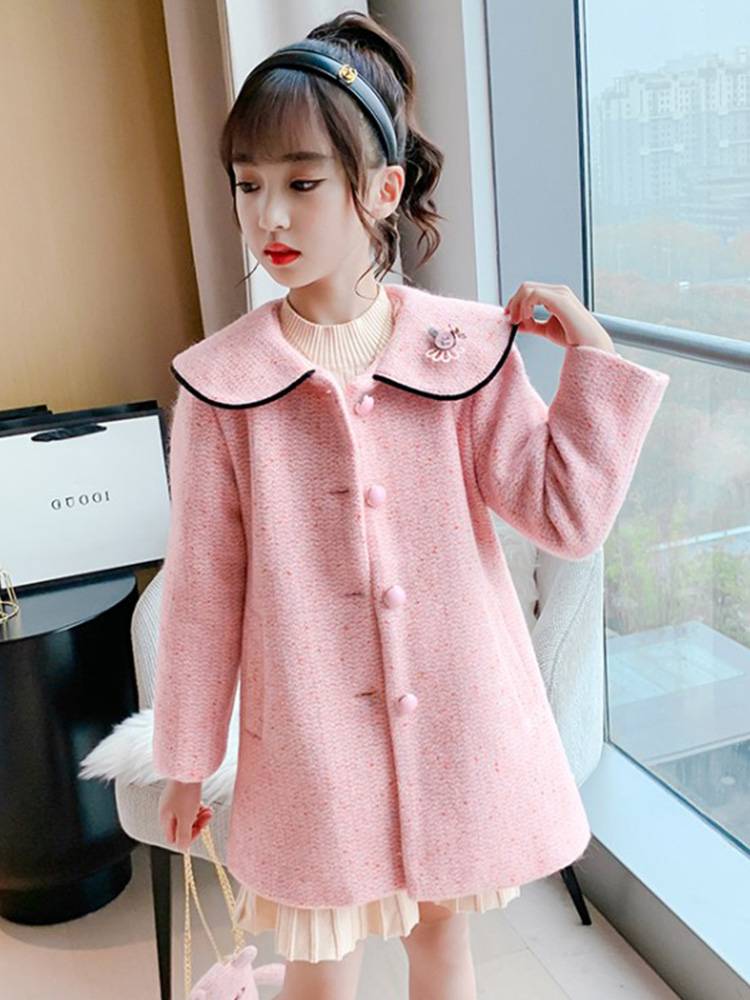 女童呢子外套秋冬装毛呢儿童双面羊绒大衣2021新款洋气女大童女孩